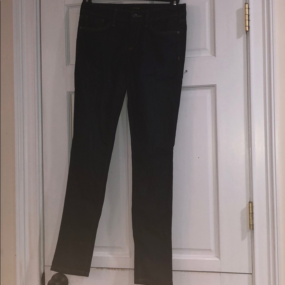 a pair of dark-wash Joes skinny jeans